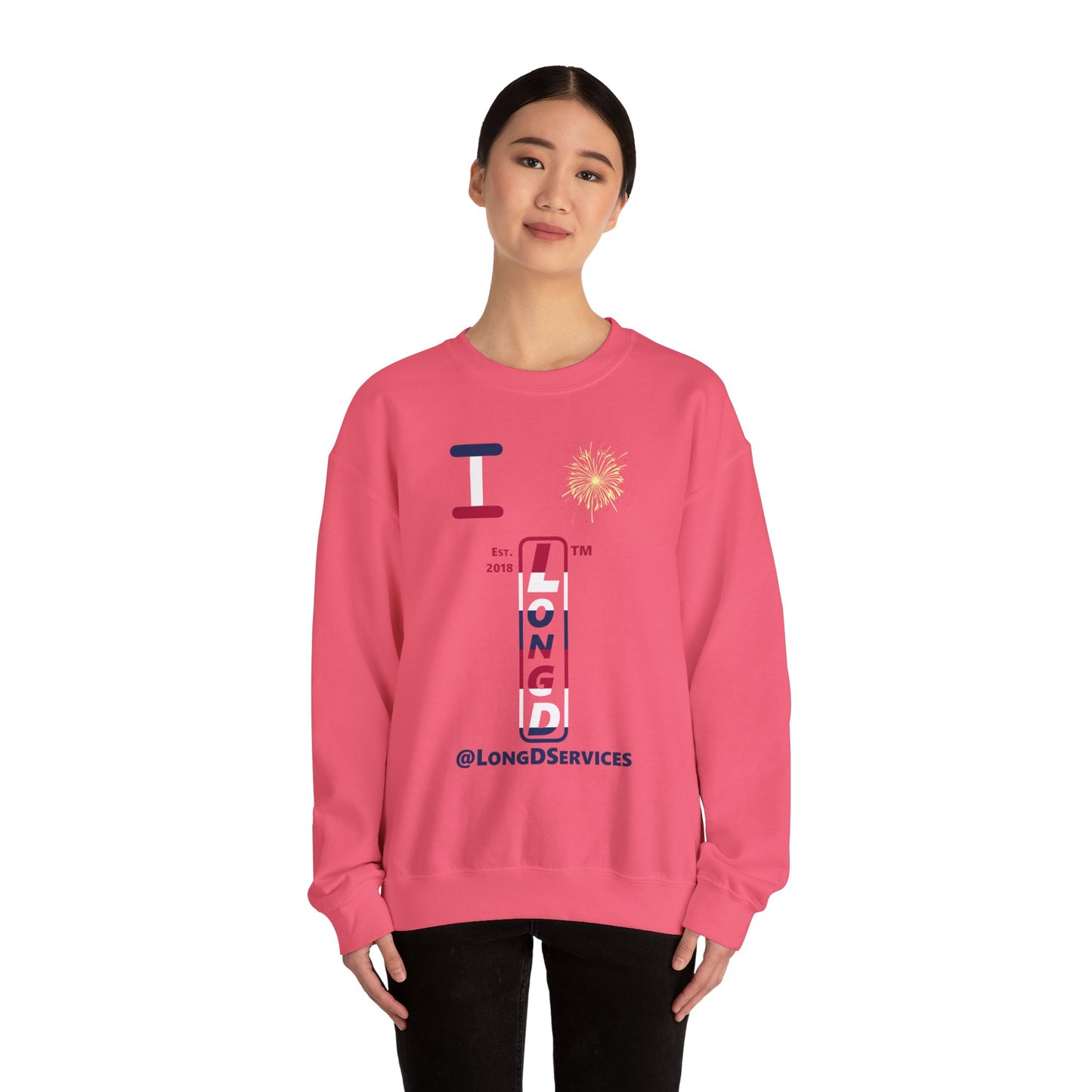 I Burst LongD positive horizontal 6-striped tag upright logo crewneck sweatshirt