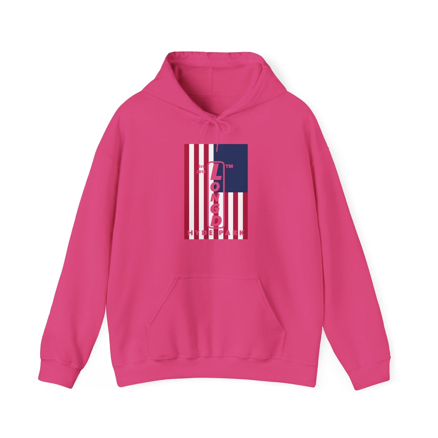LongD® negative cropped flag upright Hyde Park logo hoodie (Patriotic colors)
