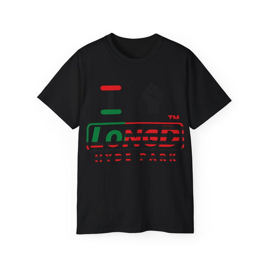 I fist LongD positive flag Hyde Park logo cotton tee