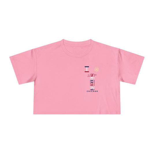 I burst LongD positive horizontal 6-striped single-breasted upright front-back Chicago logo crop tee