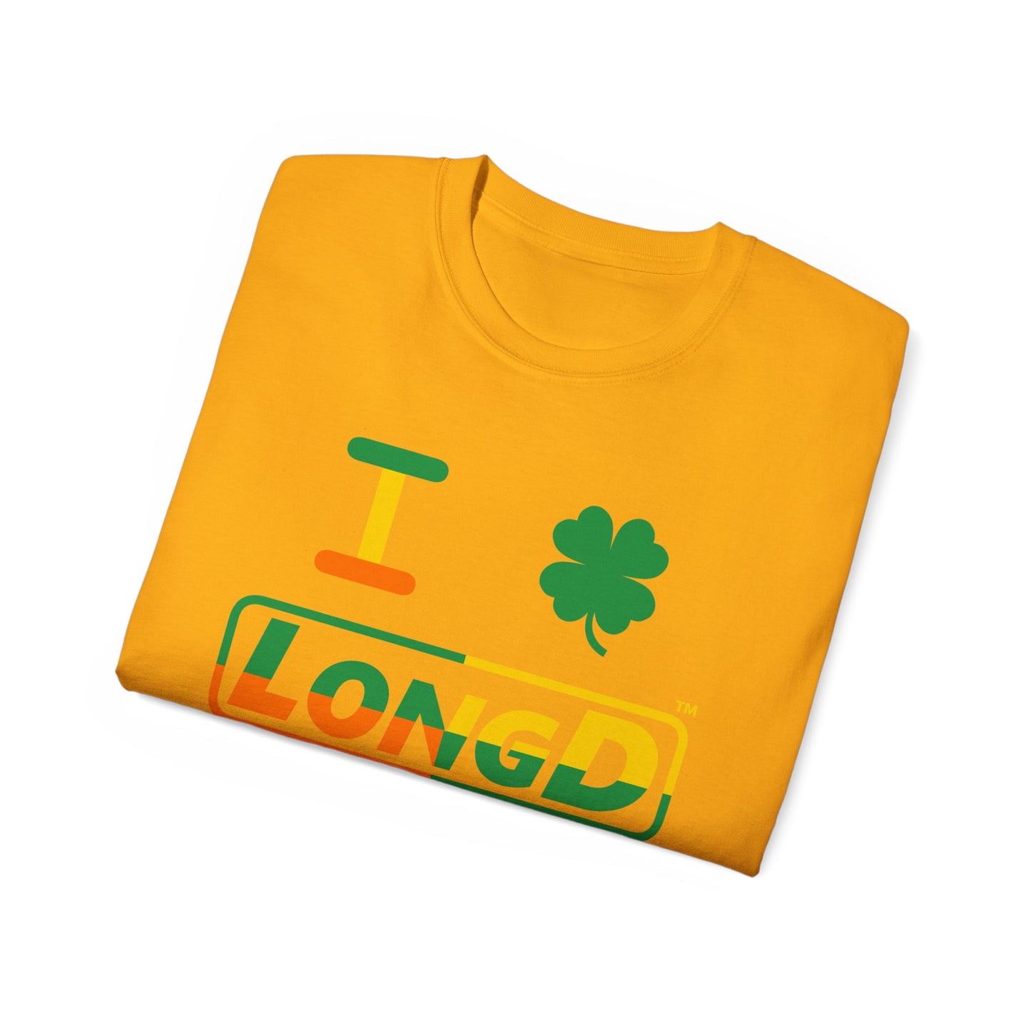 I Clover LongD® Logo Cotton Tee (St. Patrick's Day -Irish Green, Golden Yellow and Irish Orange quarters with 4-leaf clover)