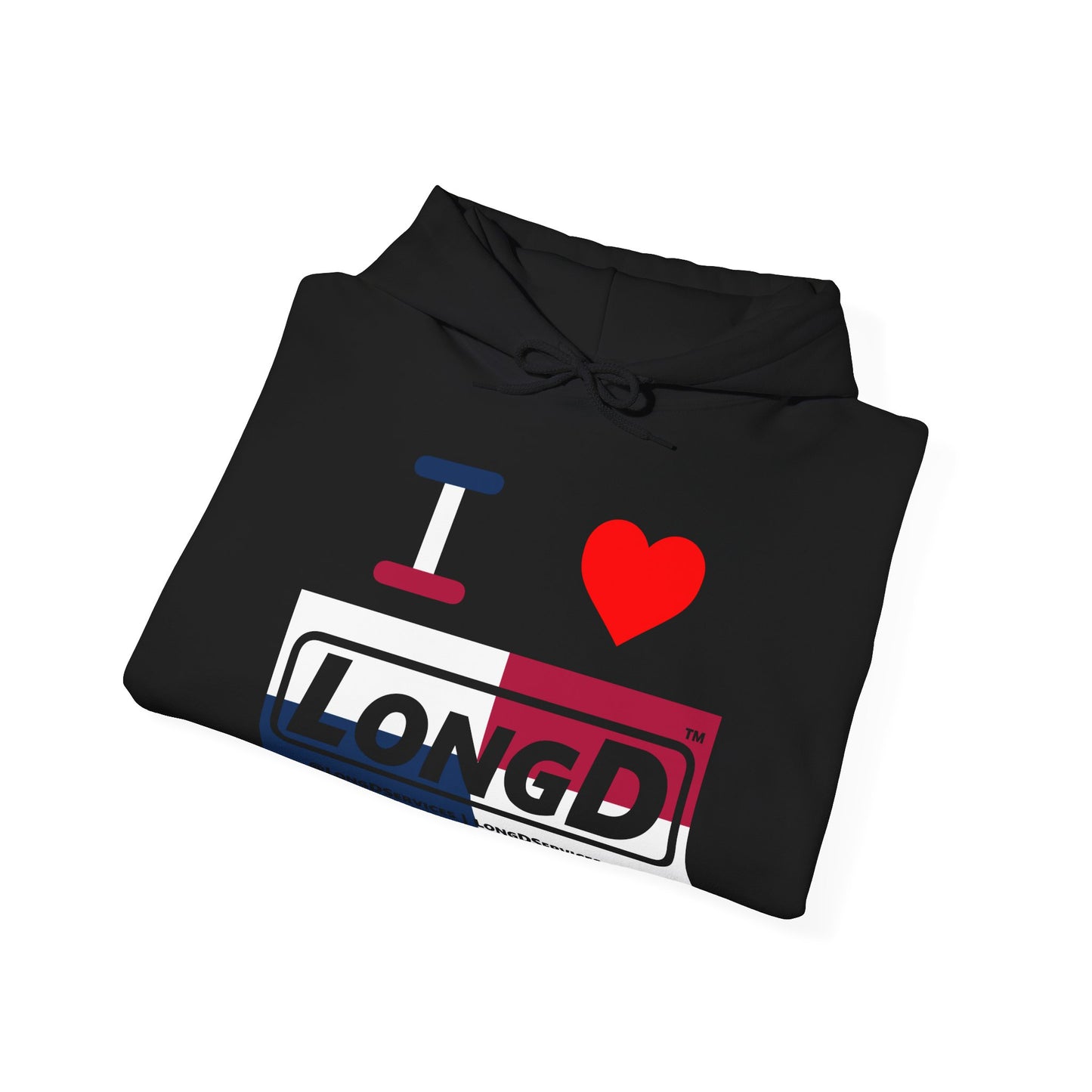 I Luv LongD® Logo Hoodie red, white and blue negative quarters