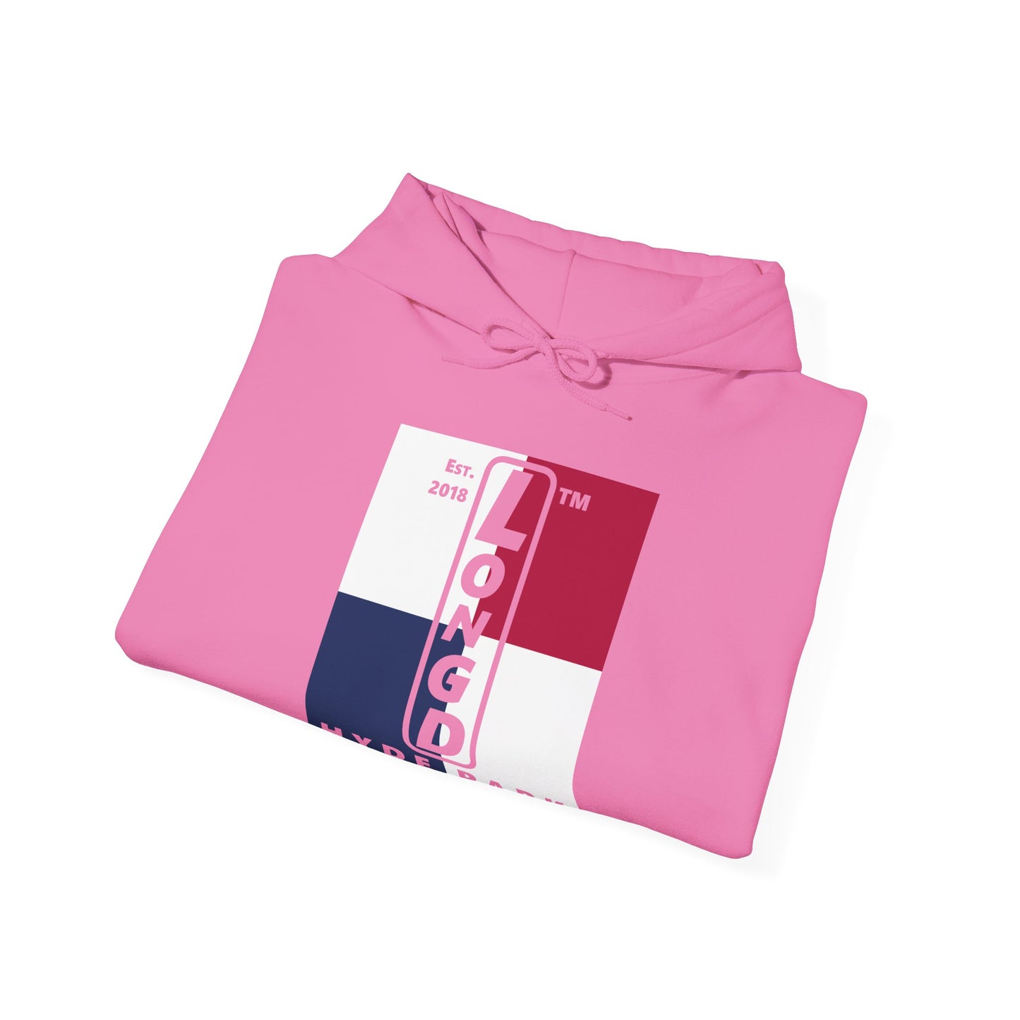 LongD® negative quarters upright Hyde Park logo hoodie (Patriotic colors)