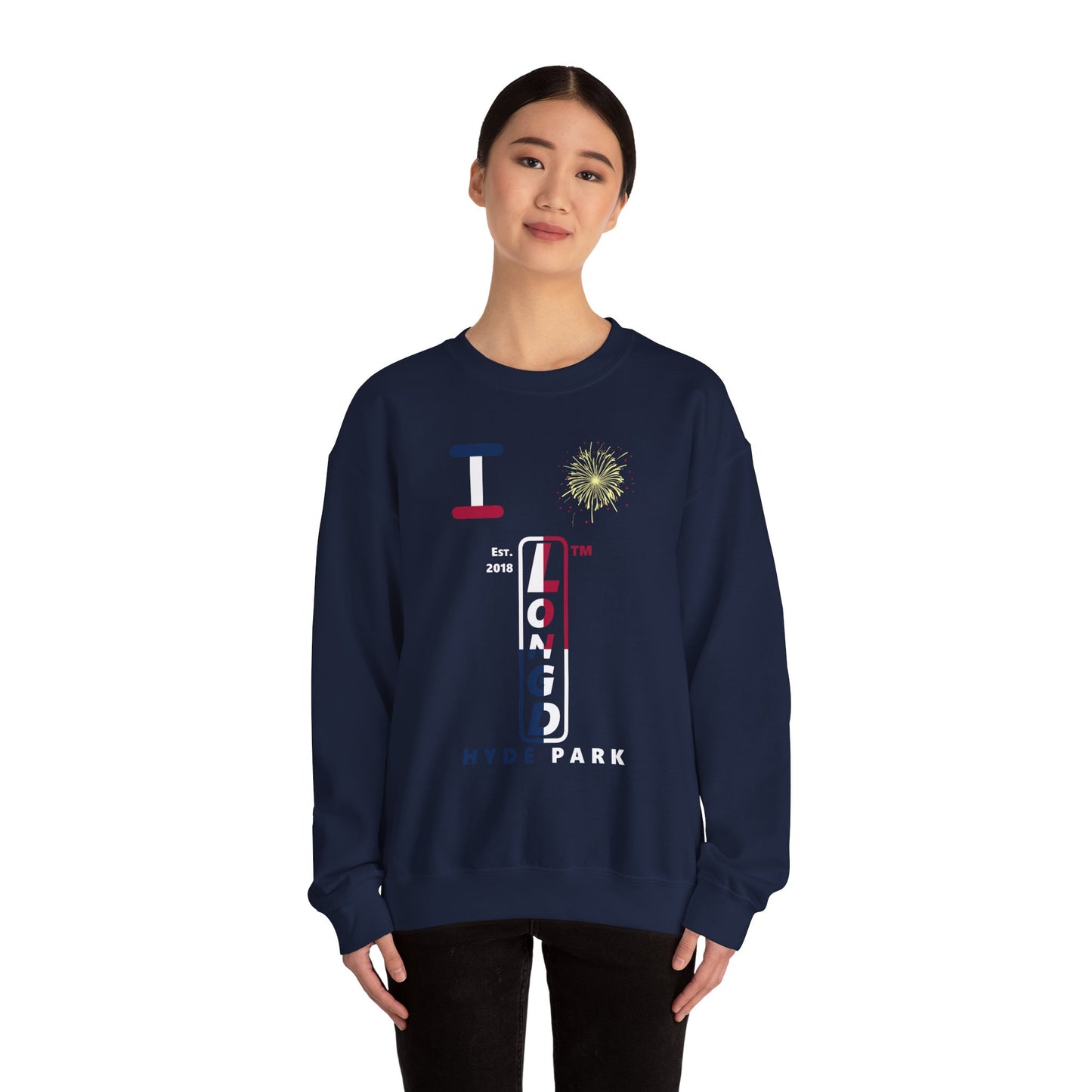 I Burst LongD positive quarters Hyde Park upright logo crewneck sweatshirt
