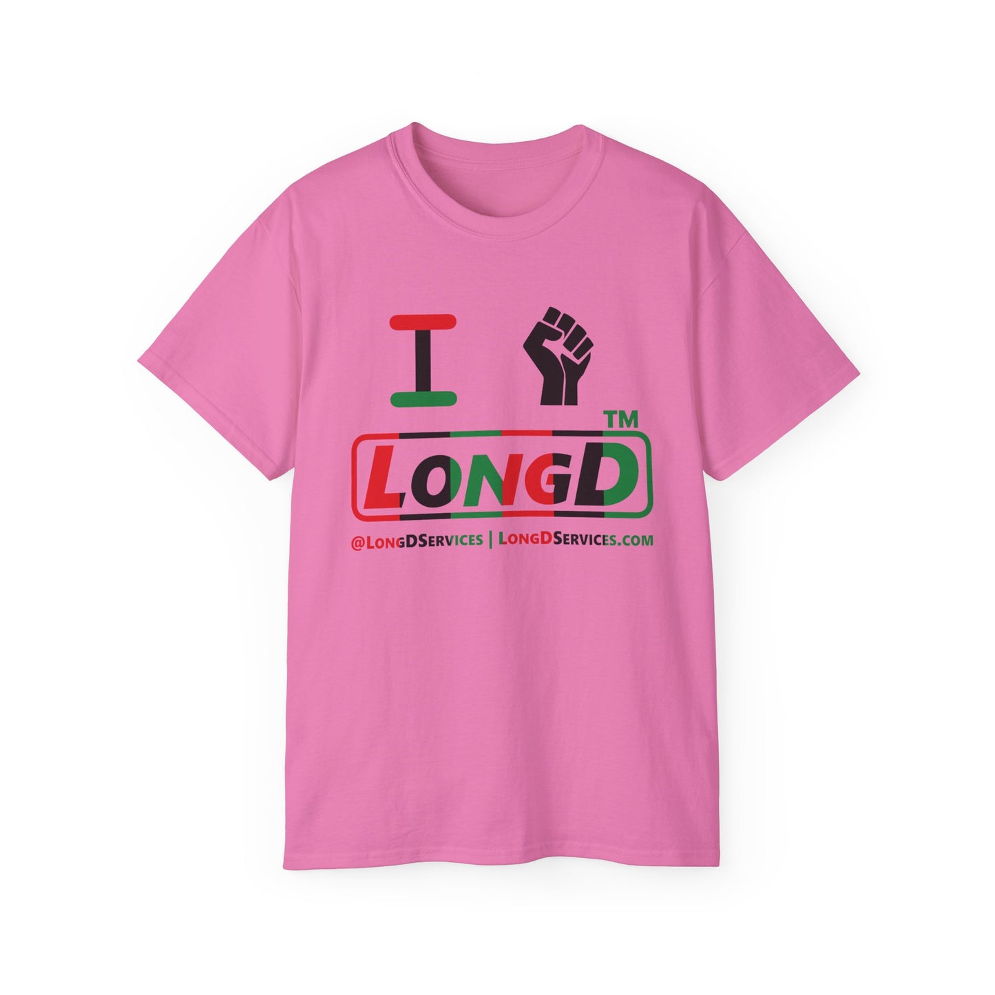 I fist LongD positive vertical 6-striped tag-domain logo cotton tee