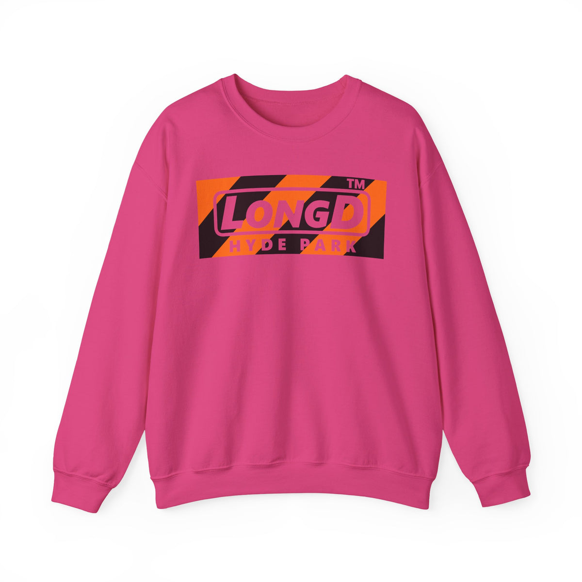 LongD Hyde Park negative diagonal 6-striped front-back logo (Halloween colors) crewneck sweatshirt