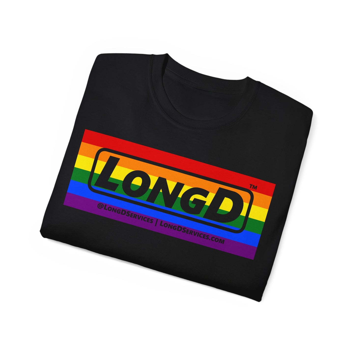 LongD® Logo Cotton Tee Pride striped negative text