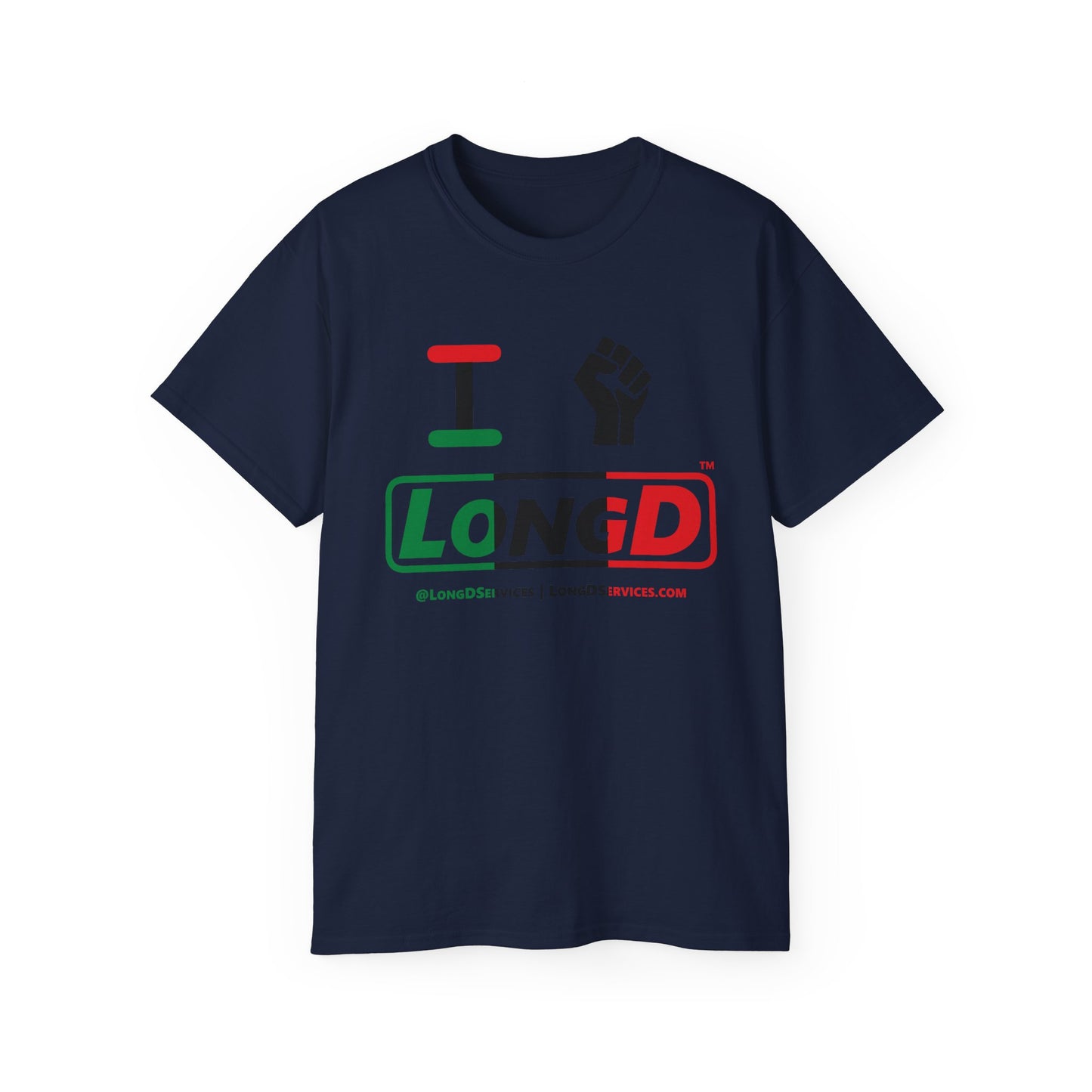 I Fist LongD® Logo Cotton Tee Juneteenth black fist positive thirds text