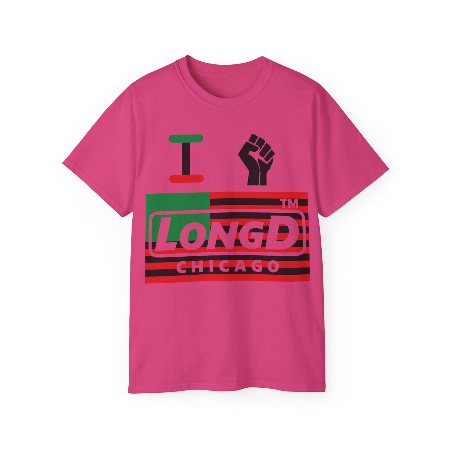 I fist LongD negative flag Chicago logo cotton tee