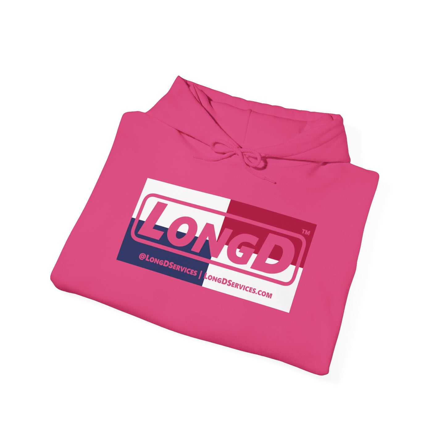 LongD® Logo Hoodie red, white and blue negative quarters