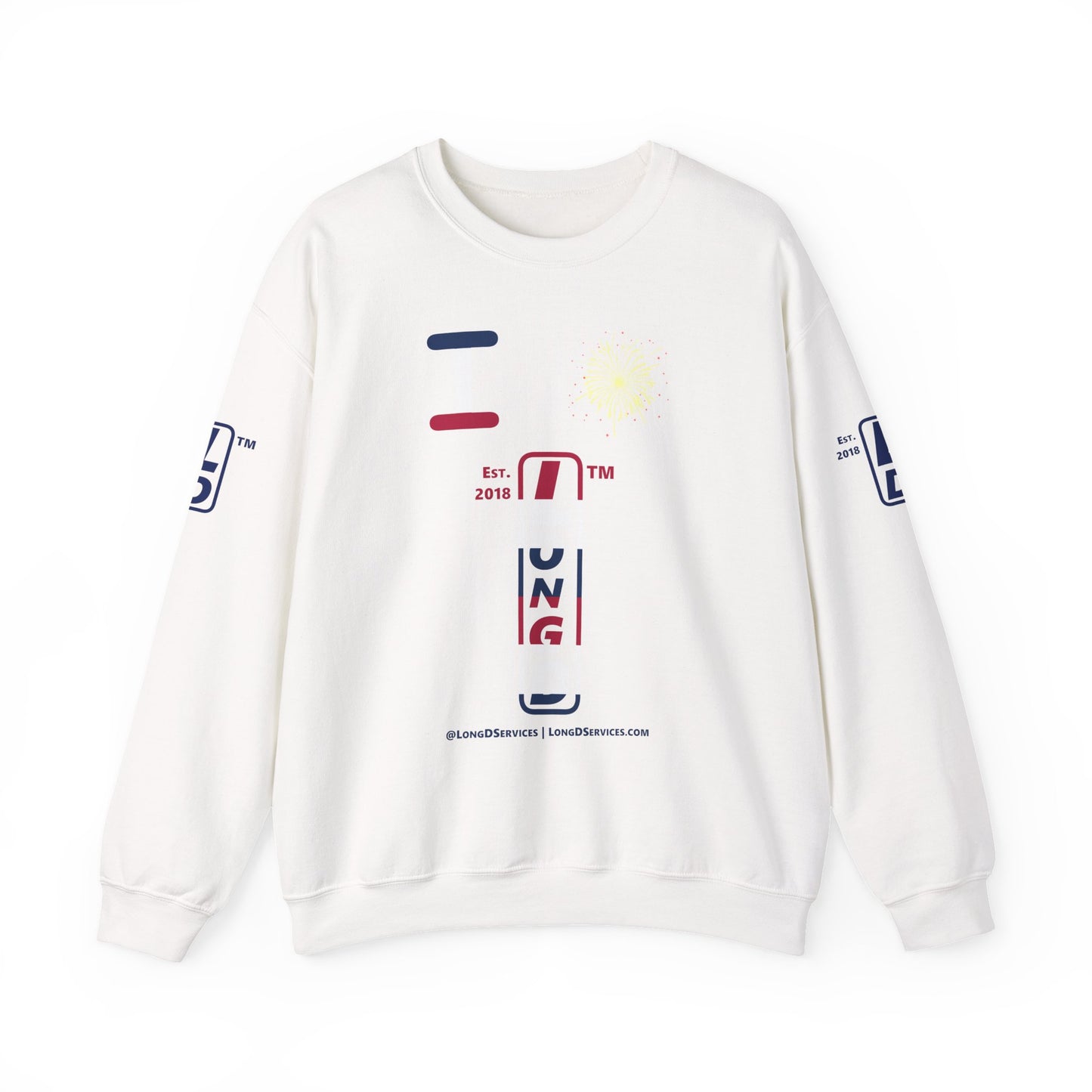 I Burst LongD positive horizontal 6-striped tag-domain upright 4-print logo crewneck sweatshirt