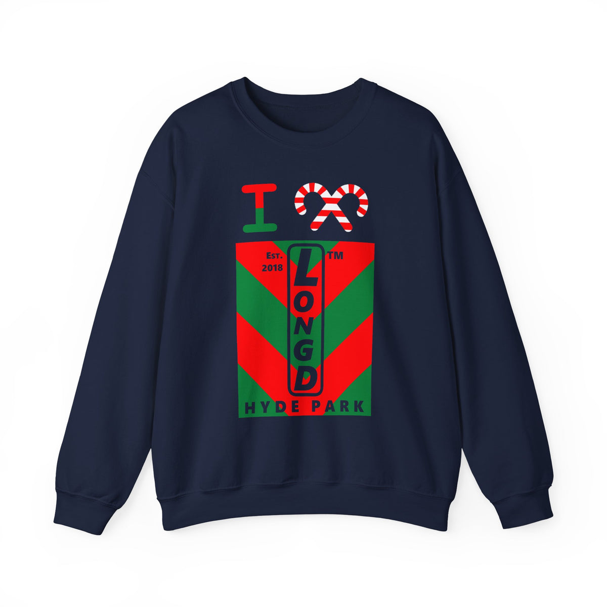 I candy cane LongD Hyde Park negative upright downward chevron logo crewneck sweatshirt