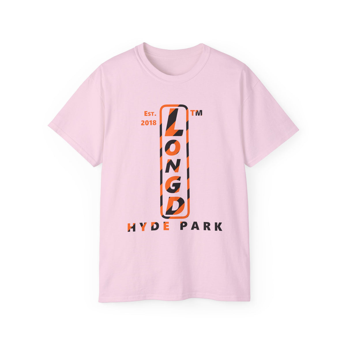 LongD Hyde Park positive upright pixel-weighted 12-striped logo (Halloween colors) cotton tee