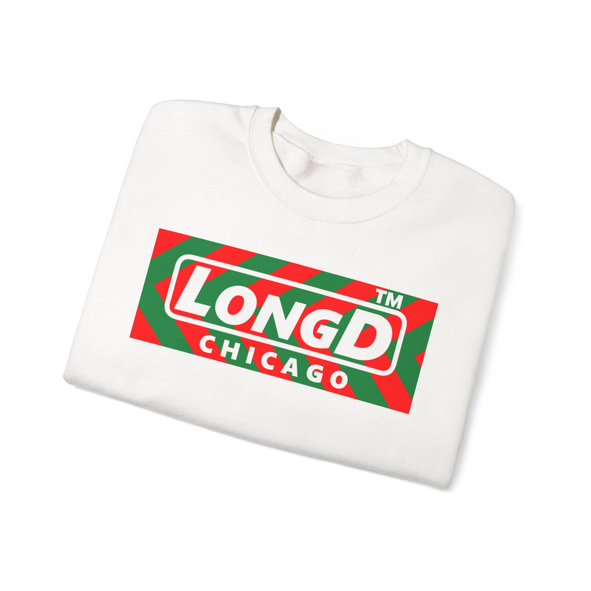 LongD Chicago negative leftward chevron logo (Xmas colors) crewneck sweatshirt