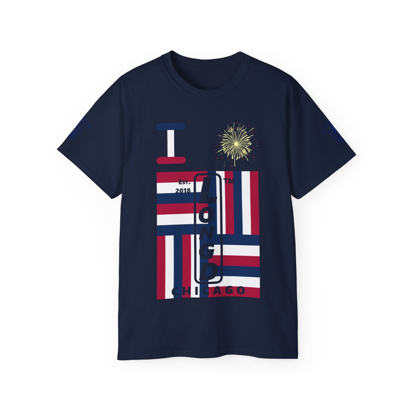 I Burst LongD cotton tee negative windmill 4-print Chicago upright logo (Patriotic colors)