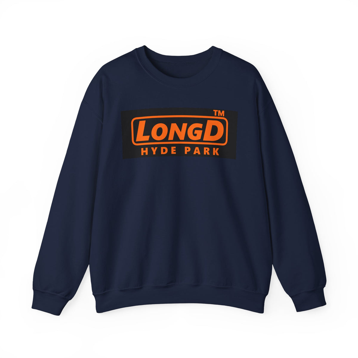 LongD Hyde Park logo orange (FE7518) on Black (000000) (Halloween colors) crewneck sweatshirt