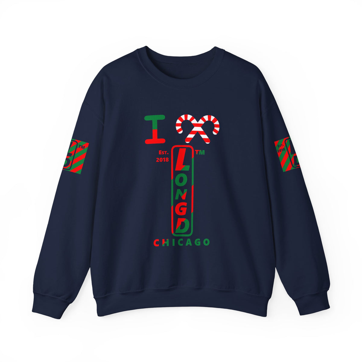 I candy cane LongD Chicago positive upright pixel-weighted 4-striped 4-print logo crewneck sweatshirt