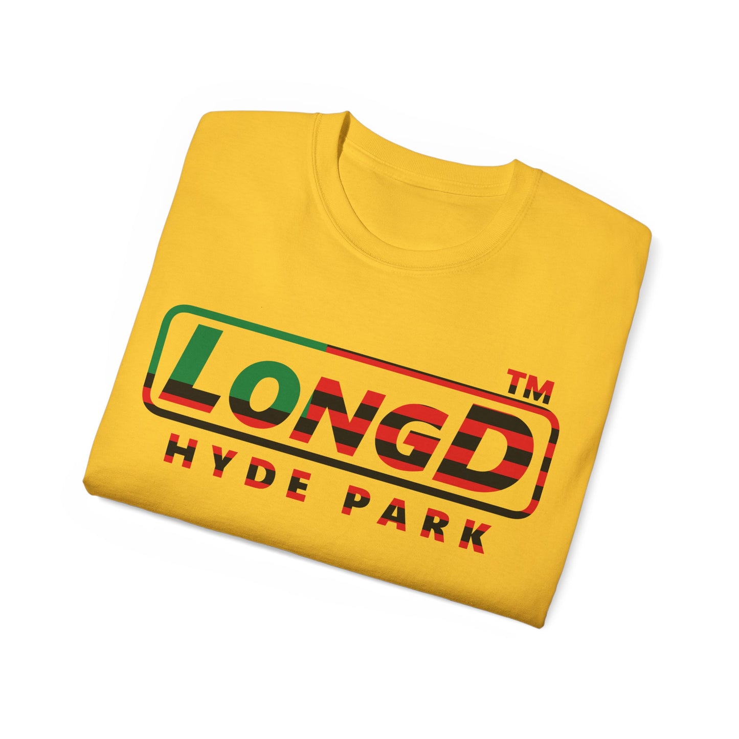 LongD positive flag Hyde Park logo cotton tee (Juneteenth colors)