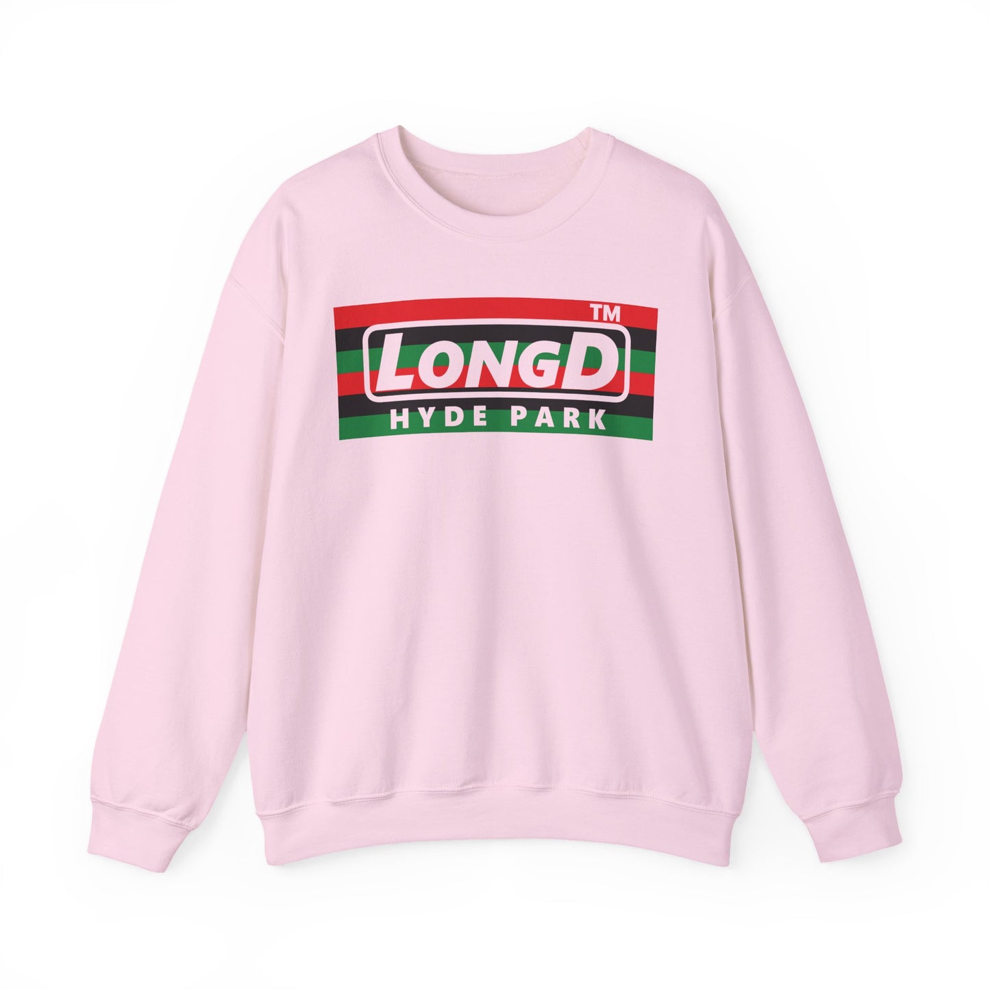 LongD negative horizontal 6-striped Hyde Park logo crewneck sweatshirt (Juneteenth colors)