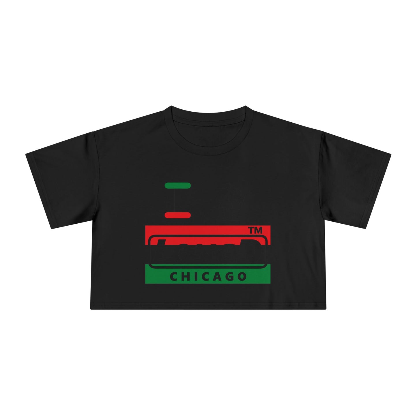 I fist LongD negative horizontal 3-striped Chicago logo crop tee