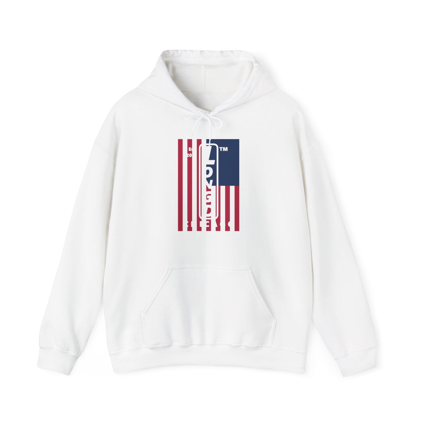 LongD® negative cropped flag upright Chicago logo hoodie