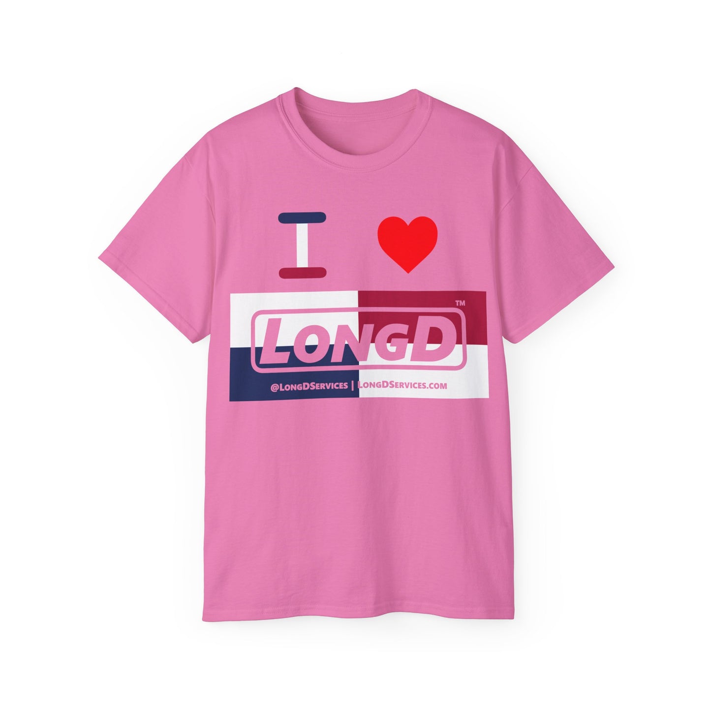 I Luv LongD® Logo Cotton Tee Red, White and Blue negative quarters text