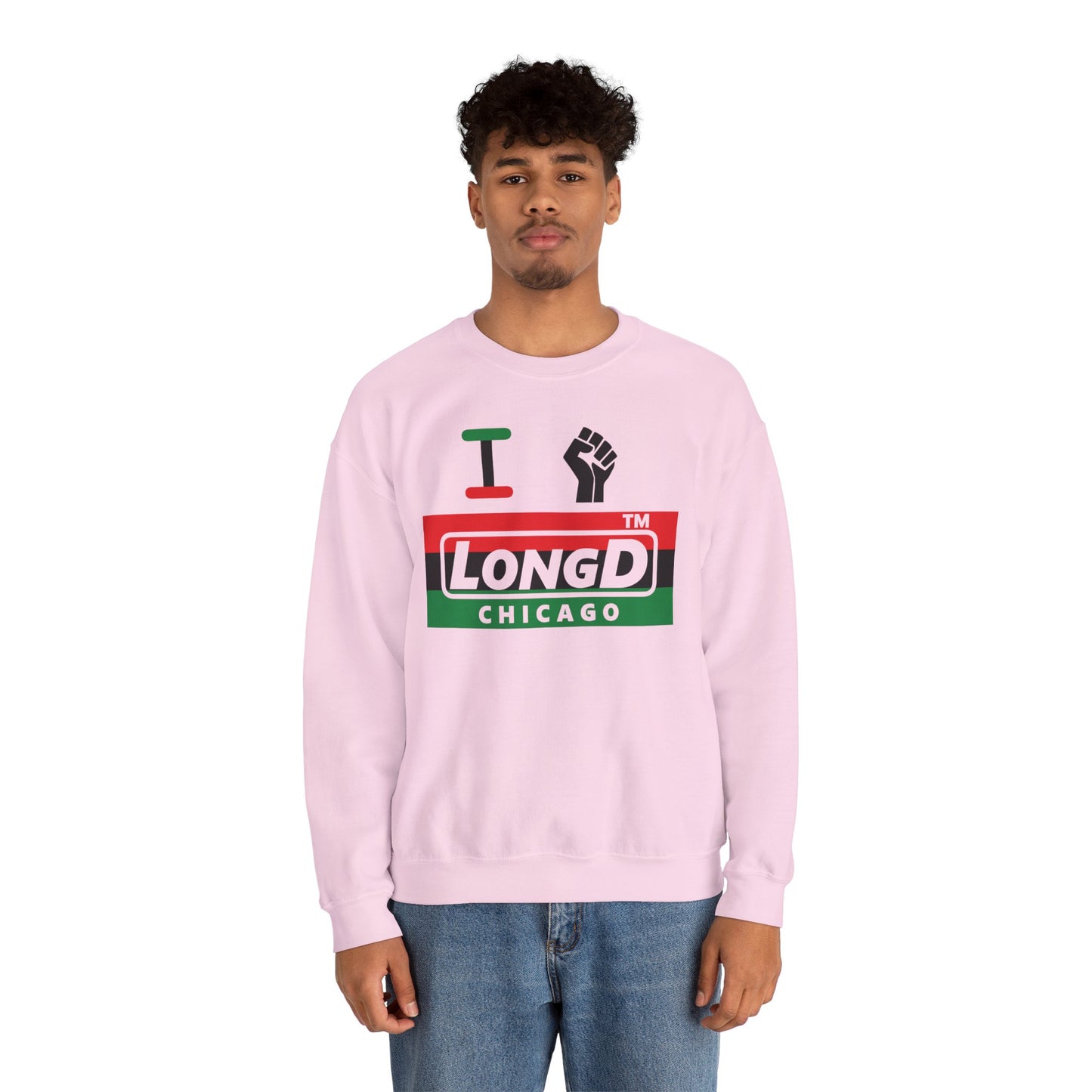 I fist LongD negative horizontal 3-striped Chicago logo crewneck sweatshirt