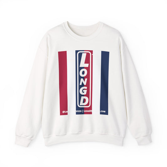 LongD negative vertical 6-striped tag-domain upright logo crewneck sweatshirt (patriotic colors)