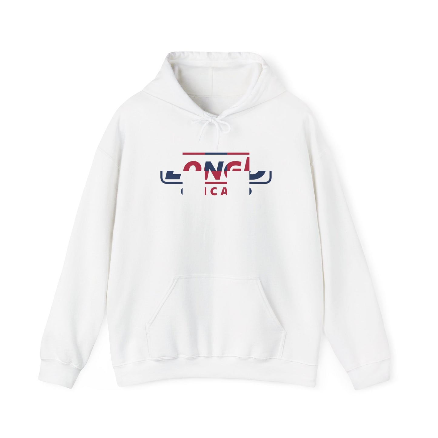 LongD® positive 2x5 Chicago logo hoodie (patriotic colors)