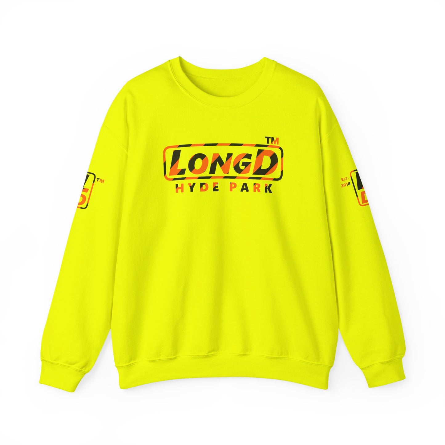 LongD Hyde Park positive 12-striped 4-print logo (Halloween colors) crewneck sweatshirt