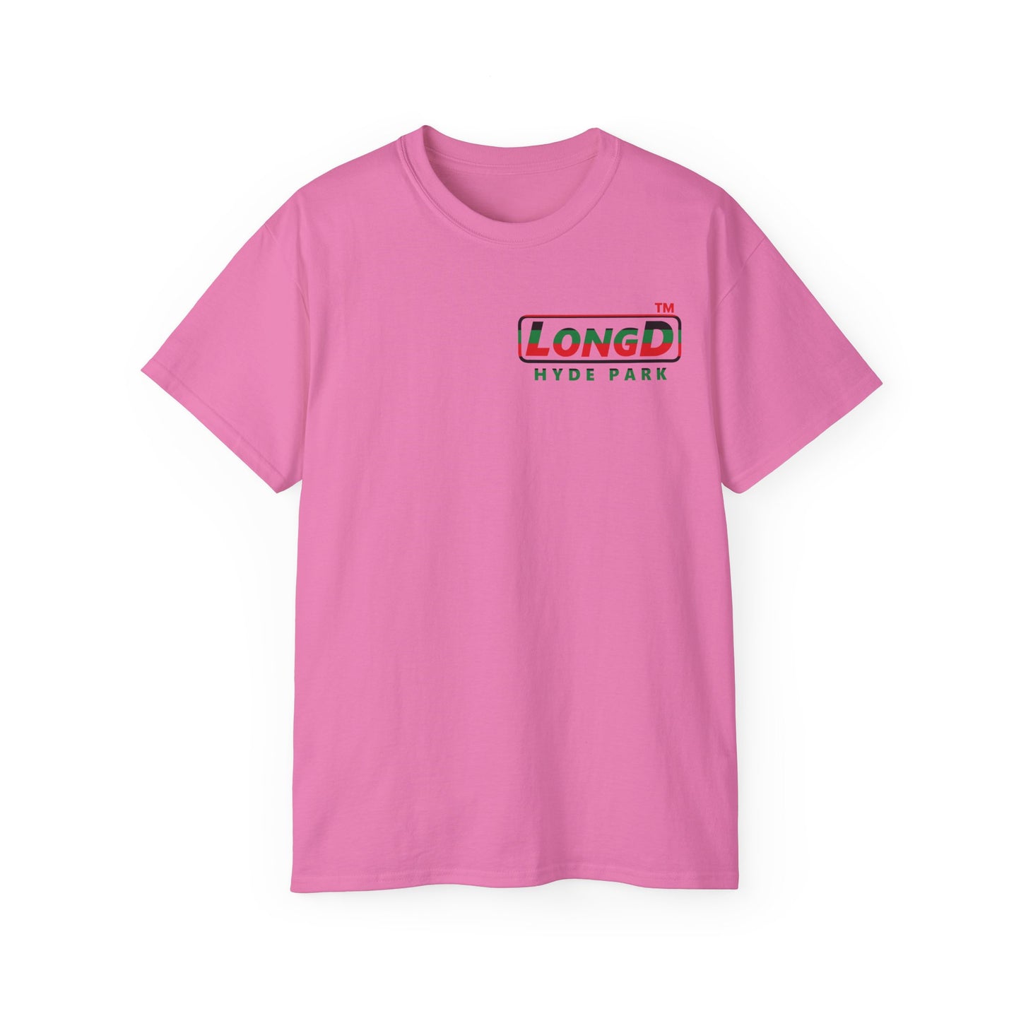 LongD positive horizontal 6-striped Hyde Park logo single-breasted front-back cotton tee (Juneteenth colors)