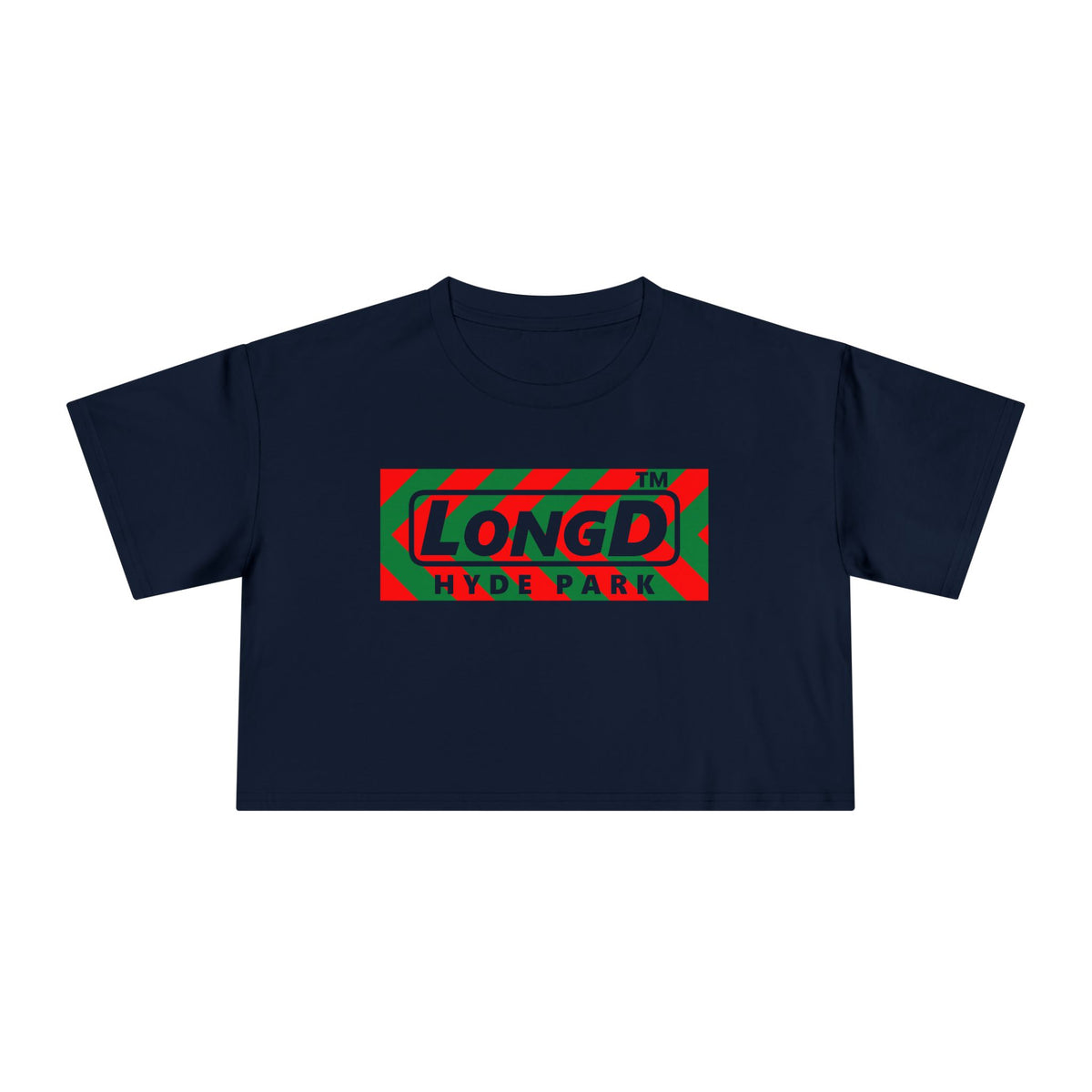 LongD Hyde Park negative leftward chevron logo (Xmas colors) crop tee