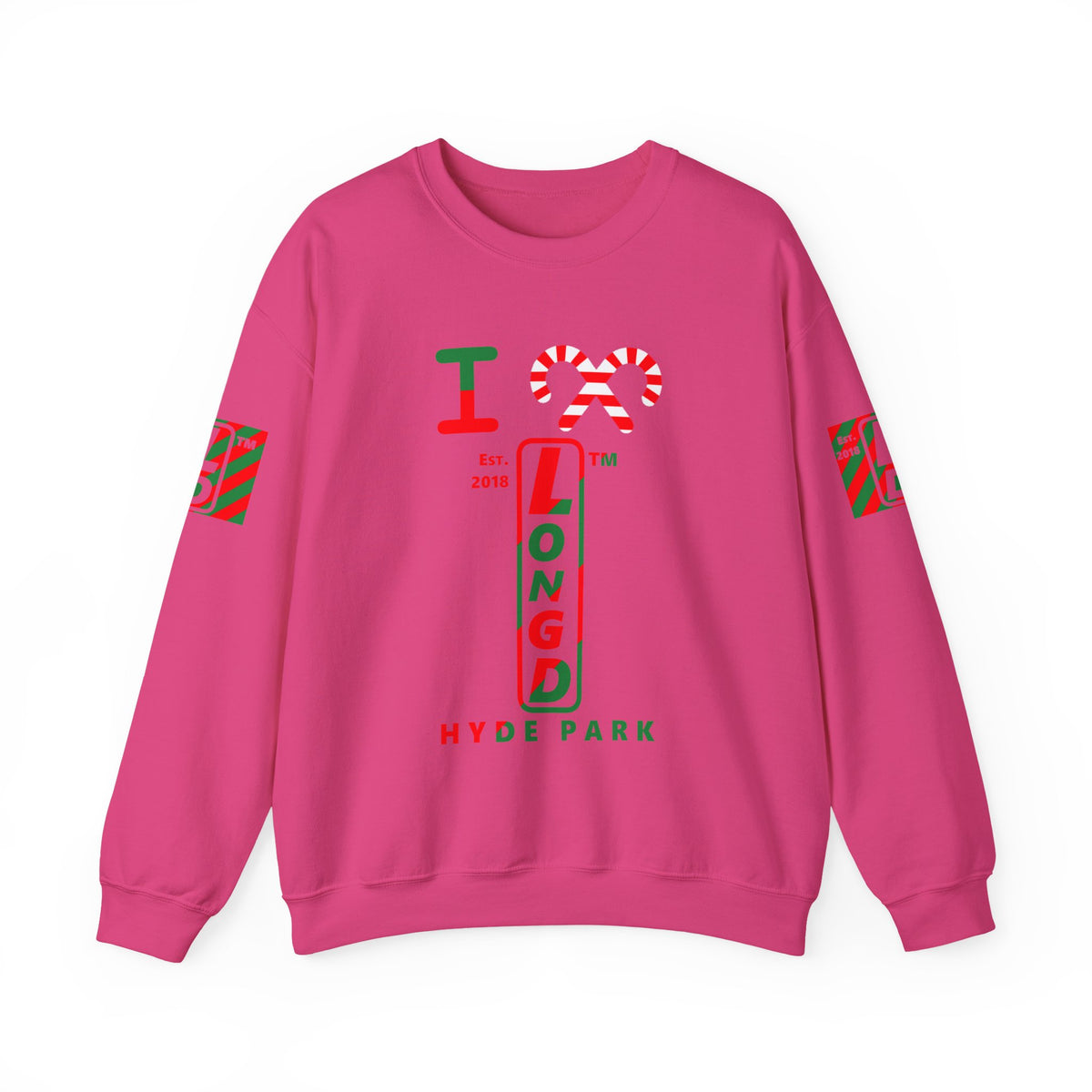 I candy cane LongD Hyde Park positive upright pixel-weighted 4-striped 4-print logo crewneck sweatshirt
