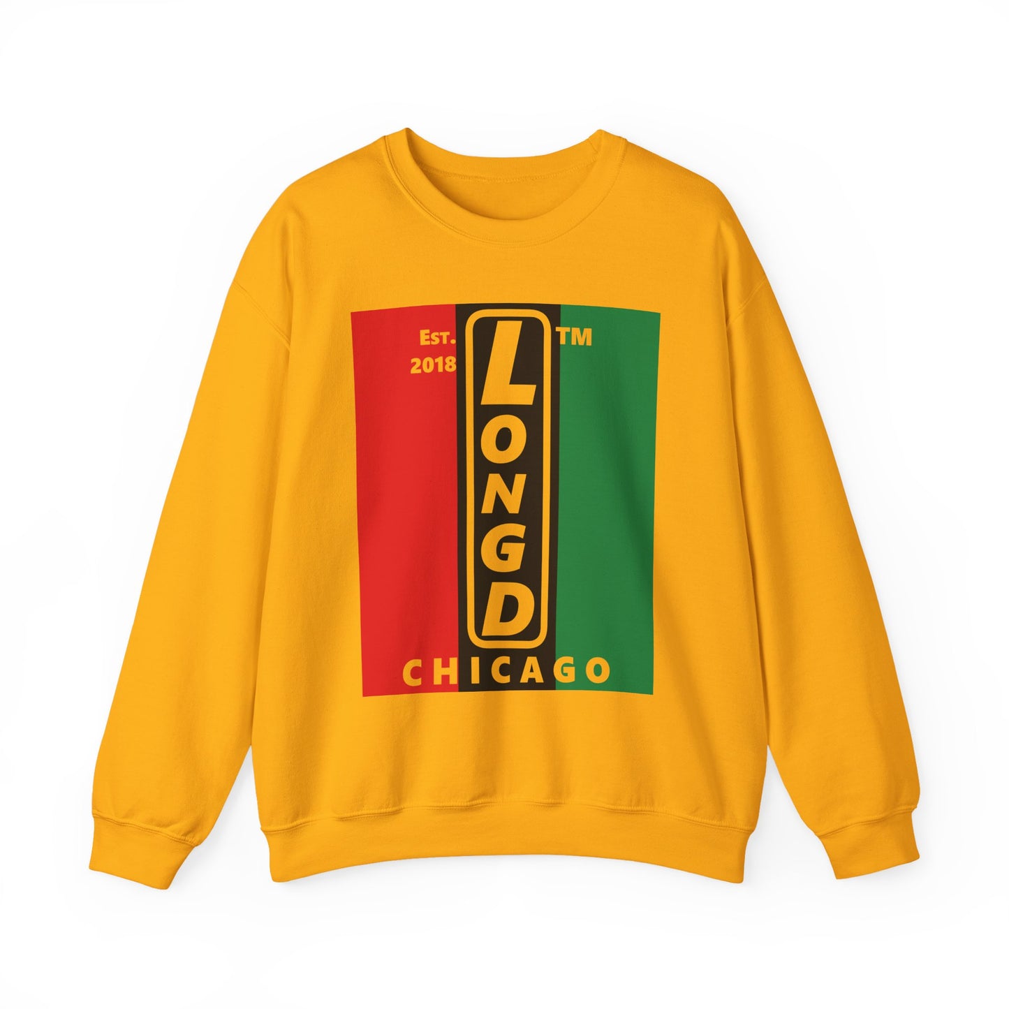 LongD negative vertical 3-striped Chicago upright logo crewneck sweatshirt (Juneteenth colors)