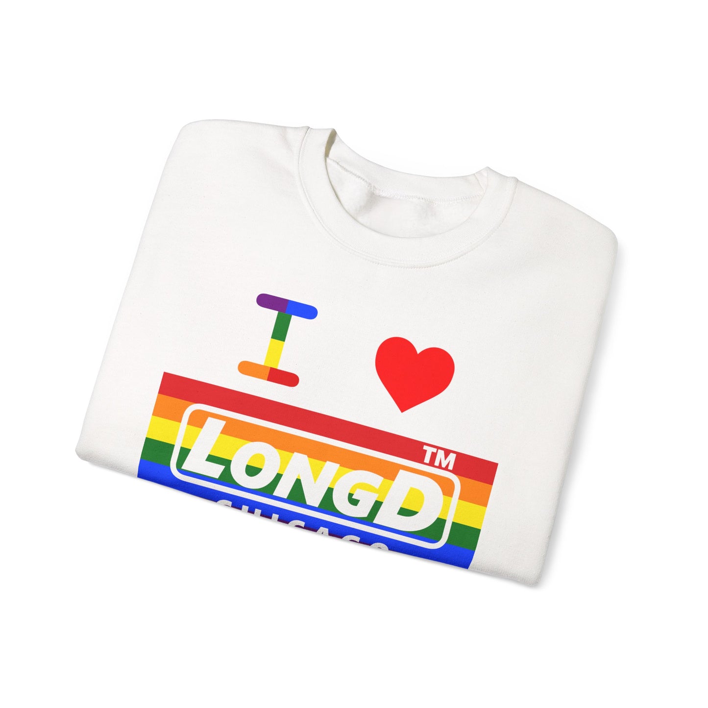 I Luv LongD negative horizontal striped Chicago logo crewneck sweatshirt (Pride colors)