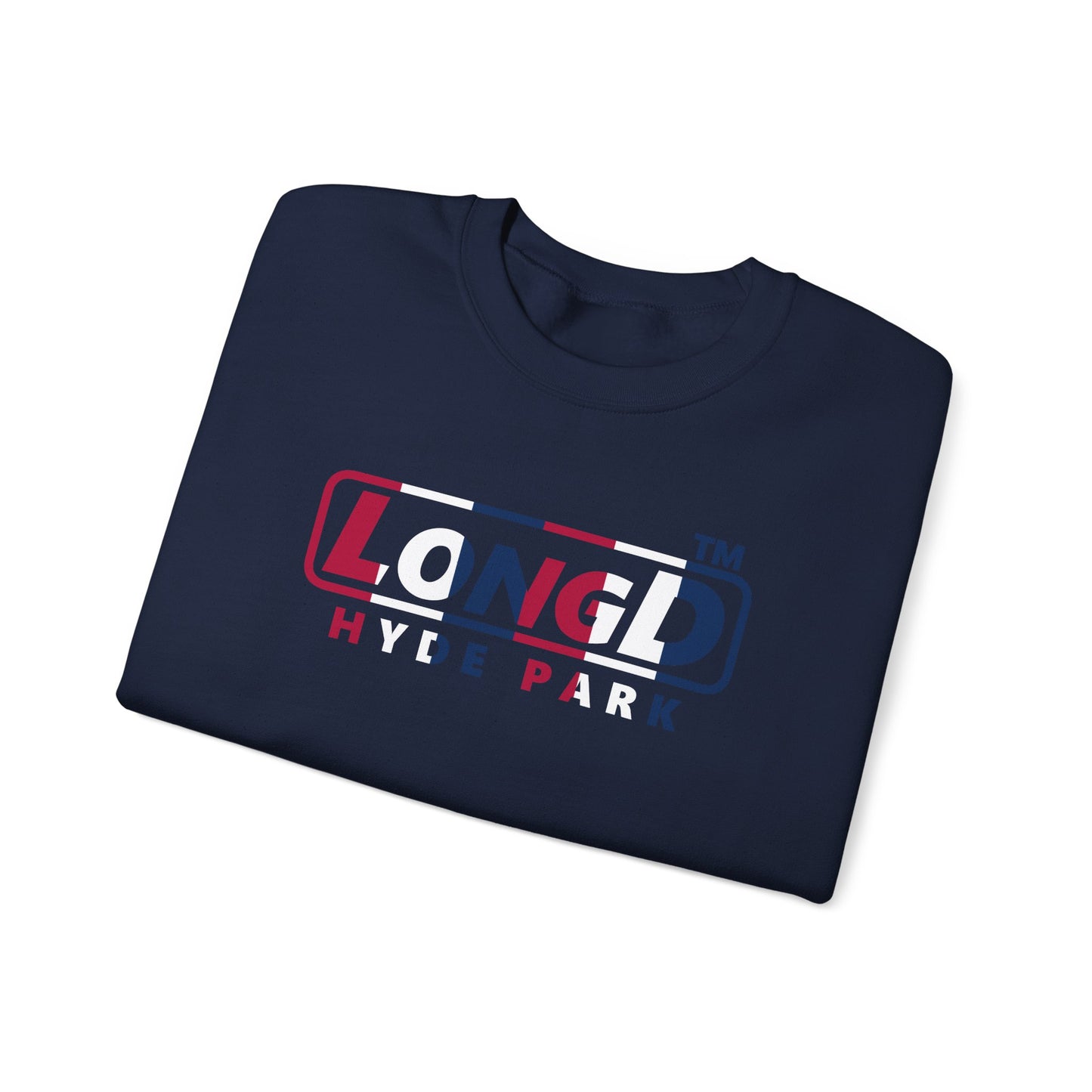 LongD positive vertical 6-striped Hyde Park logo crewneck sweatshirt (patriotic colors)