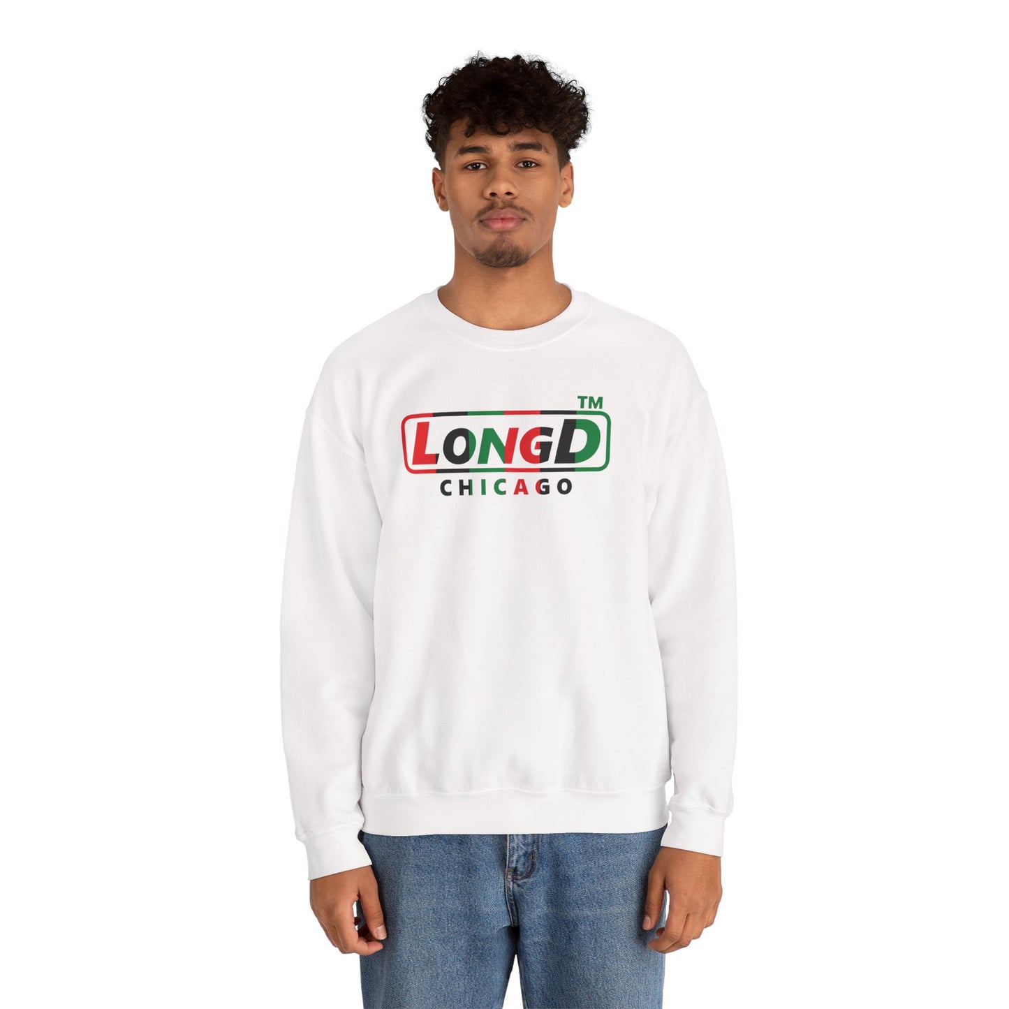 LongD positive vertical 6-striped Chicago logo crewneck sweatshirt (Juneteenth colors)