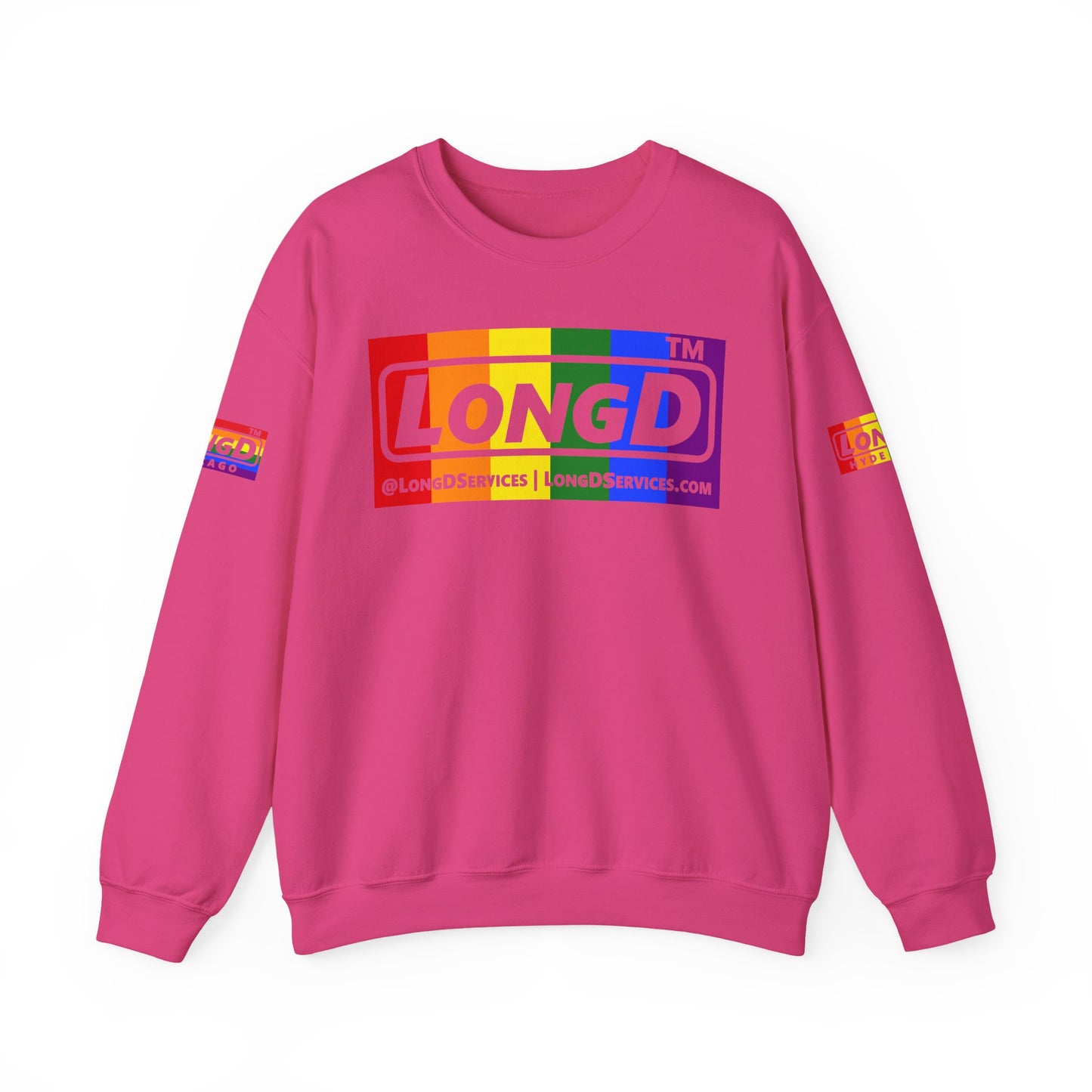 LongD official basic 4-print tag-domain logo crewneck sweatshirt with Pride heart