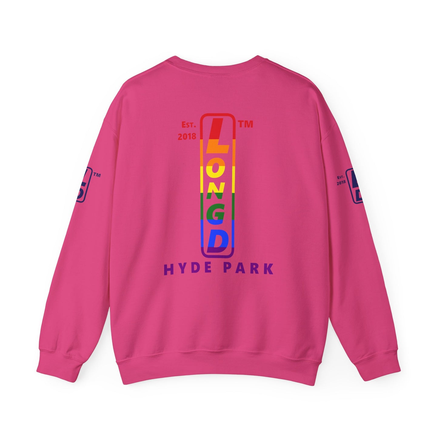 I Luv LongD positive horizontal 6-striped Hyde Park upright 4-print single-breasted logo crewneck sweatshirt (Pride colors)