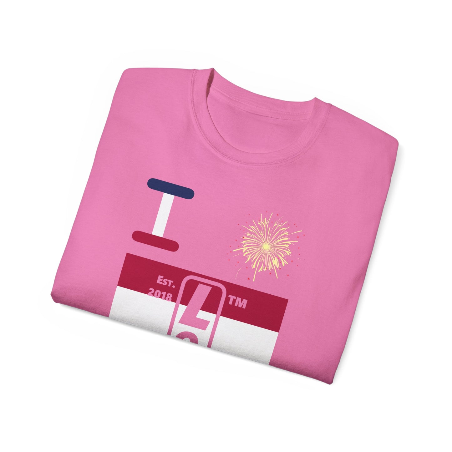 I Burst LongD cotton tee negative horizontal 6-striped Hyde Park upright logo (Patriotic colors)