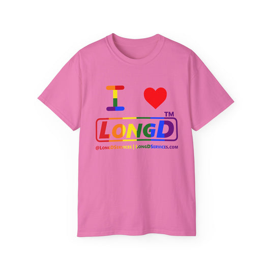 I Luv LongD positive vertical striped tag-domain logo cotton tee (Pride colors)