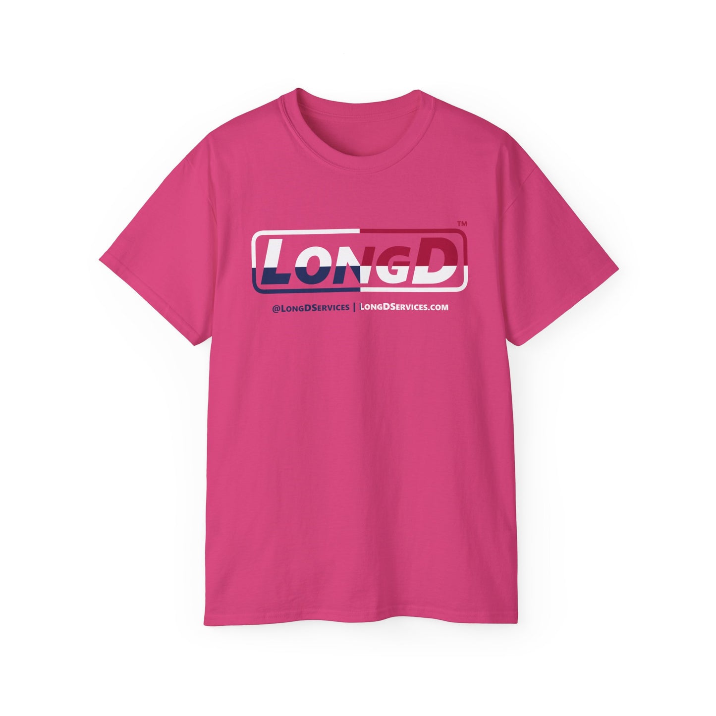 LongD® Logo Cotton Tee Red, White and Blue positive quarters text