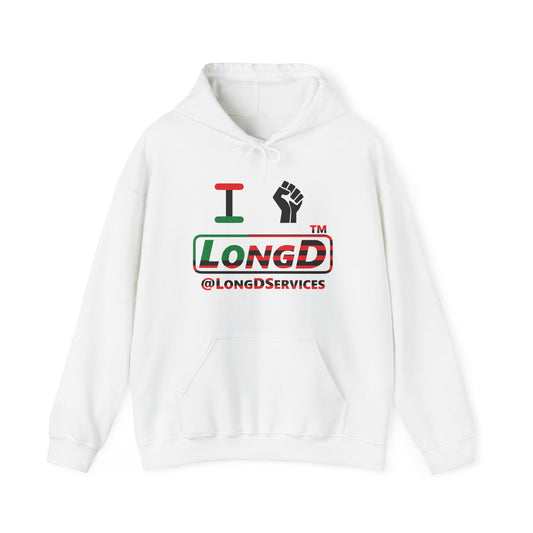 I fist LongD® positive flag front-back tag logo Hoodie (Juneteenth colors)