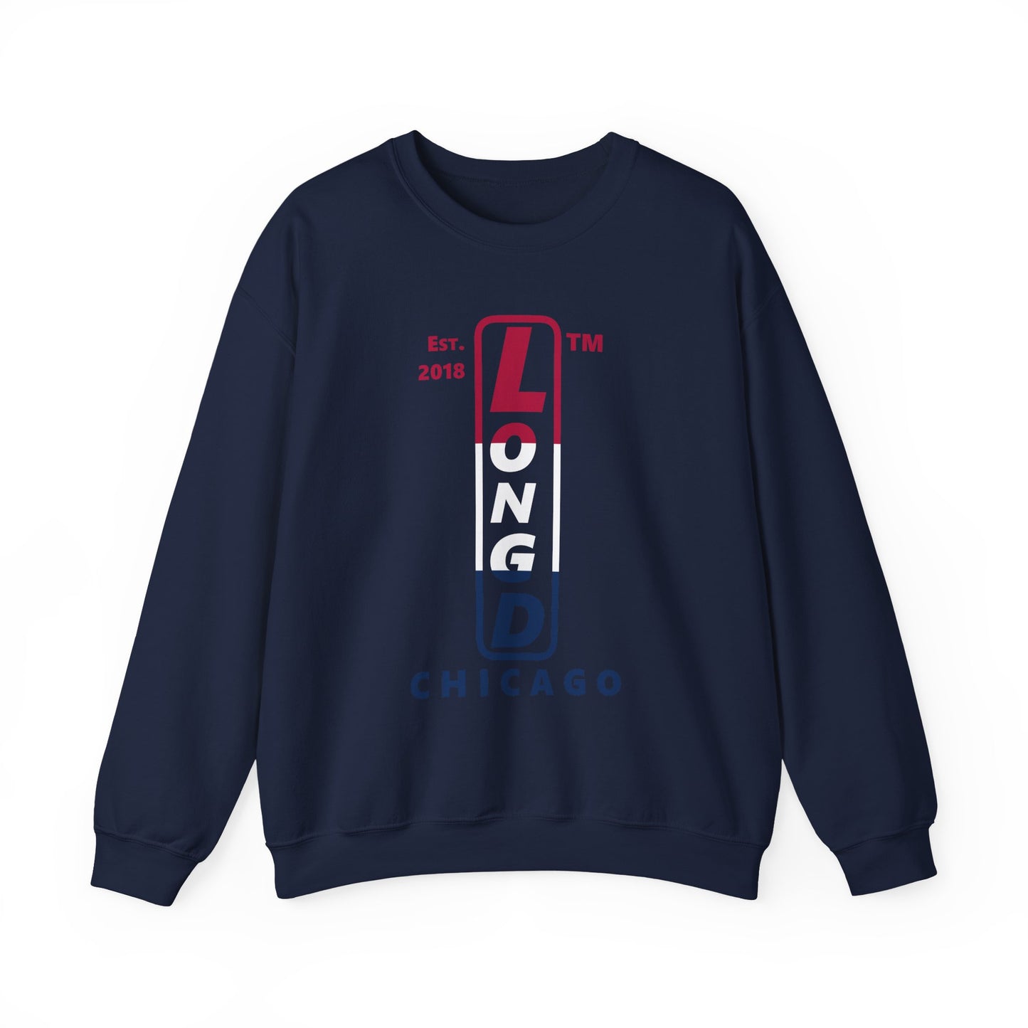 LongD positive horizontal 3-striped Chicago logo crewneck sweatshirt (patriotic colors)