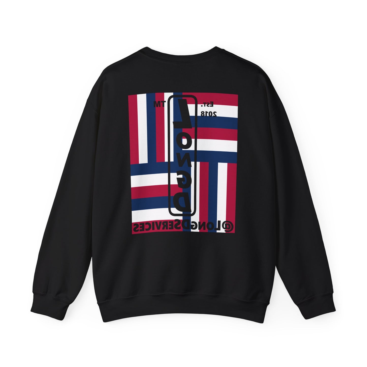 I Burst LongD negative windmill tag upright front-back logo crewneck sweatshirt