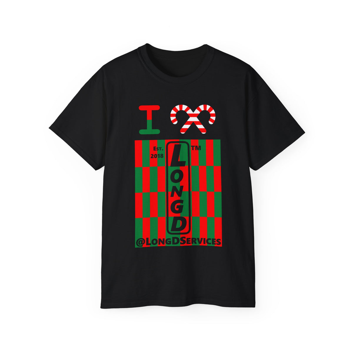 I candy cane LongD Tag negative upright tiled logo cotton tee
