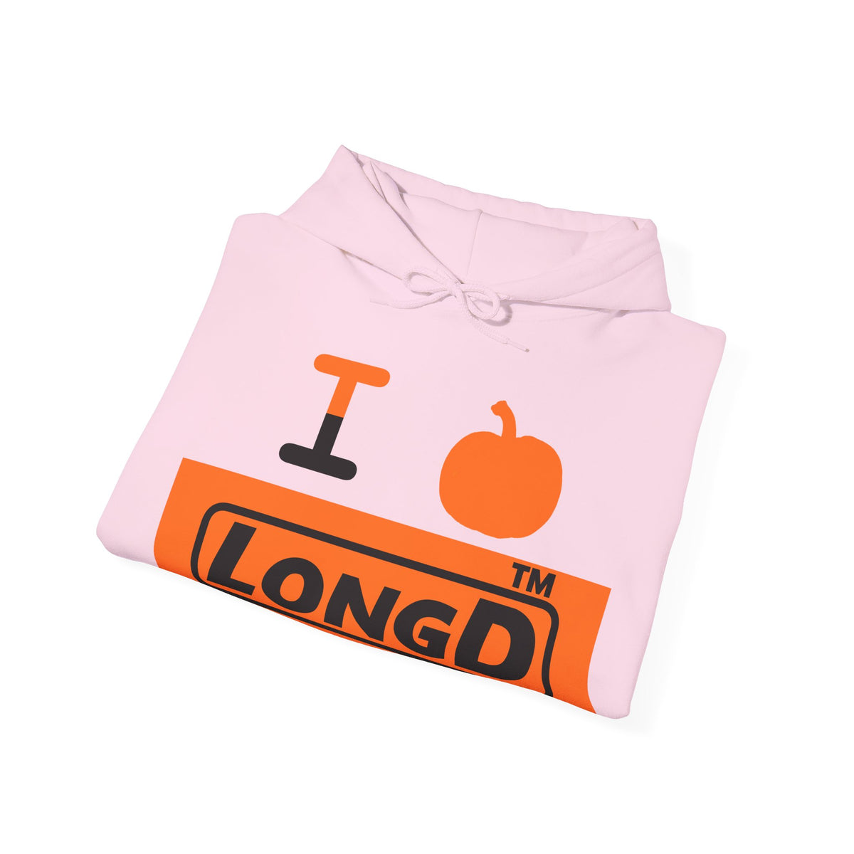 I pumpkin LongD Tag-domain logo positive black on negative orange hoodie