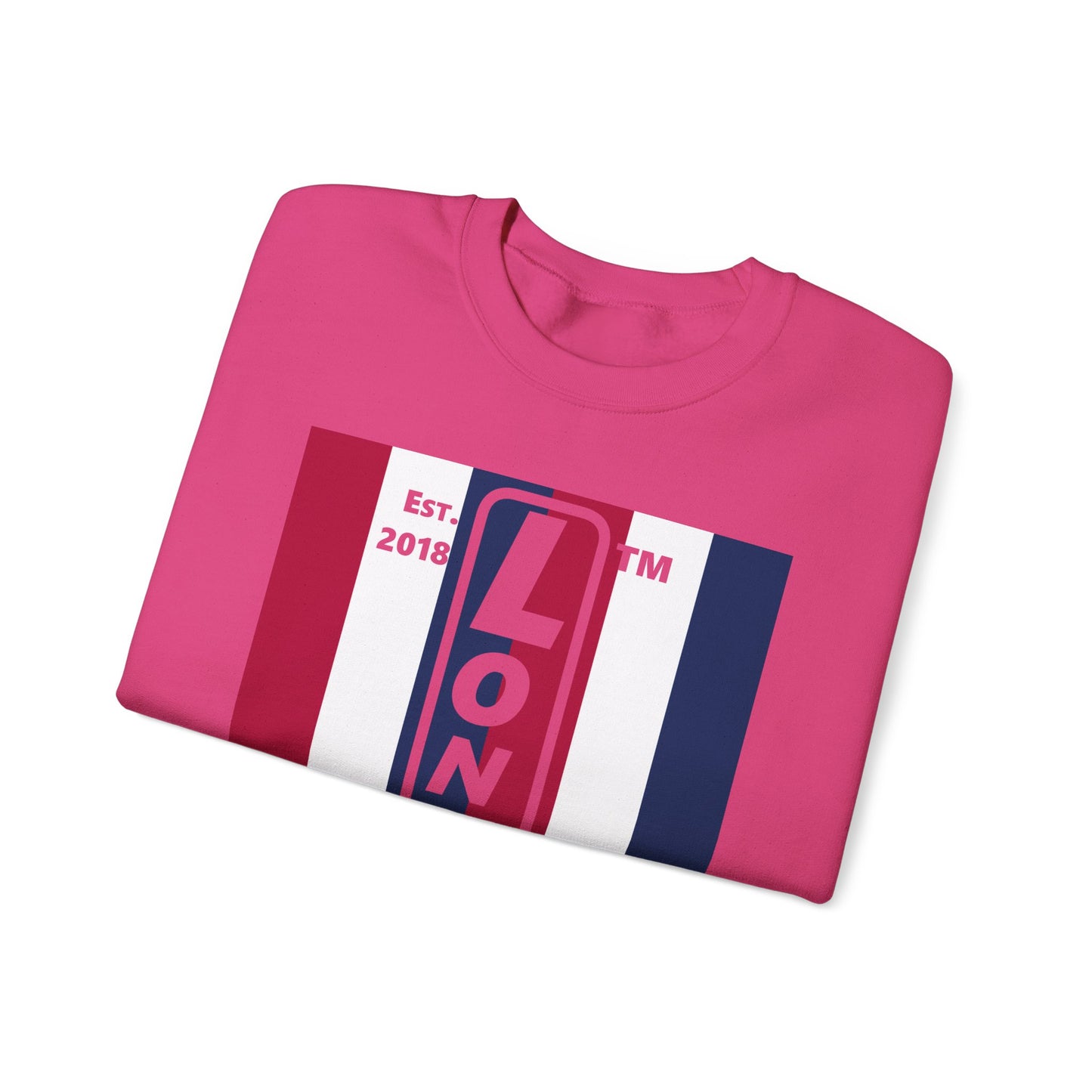 LongD negative vertical 6-striped Hyde Park upright logo crewneck sweatshirt (patriotic colors)