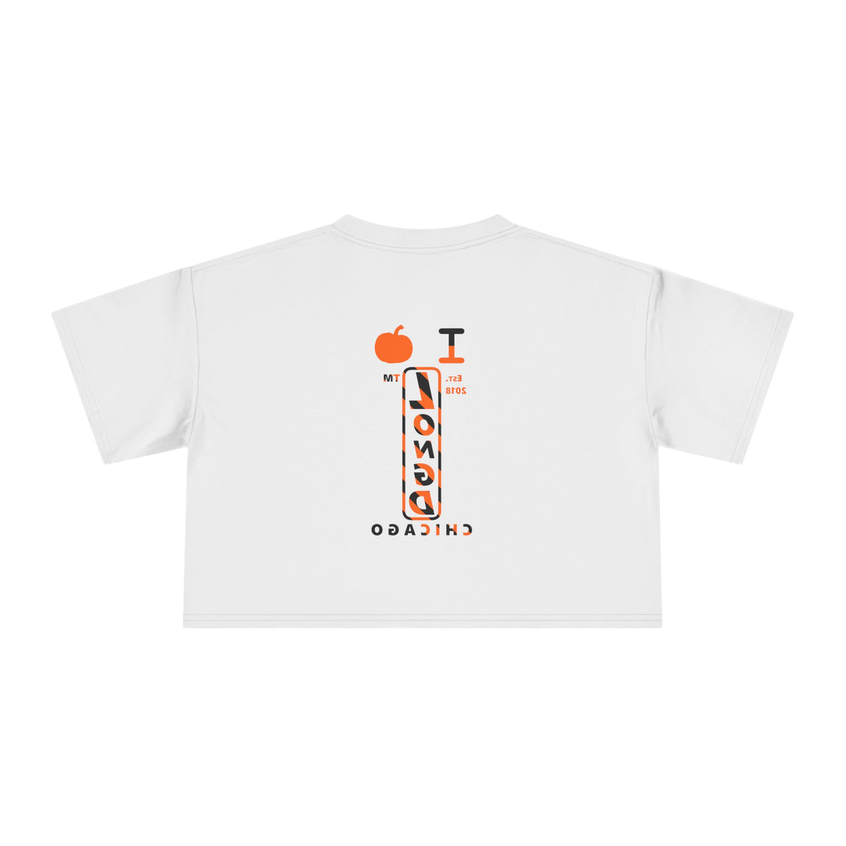 I pumpkin LongD Chicago positive upright pixel-weighted 12-striped front-back logo crop tee