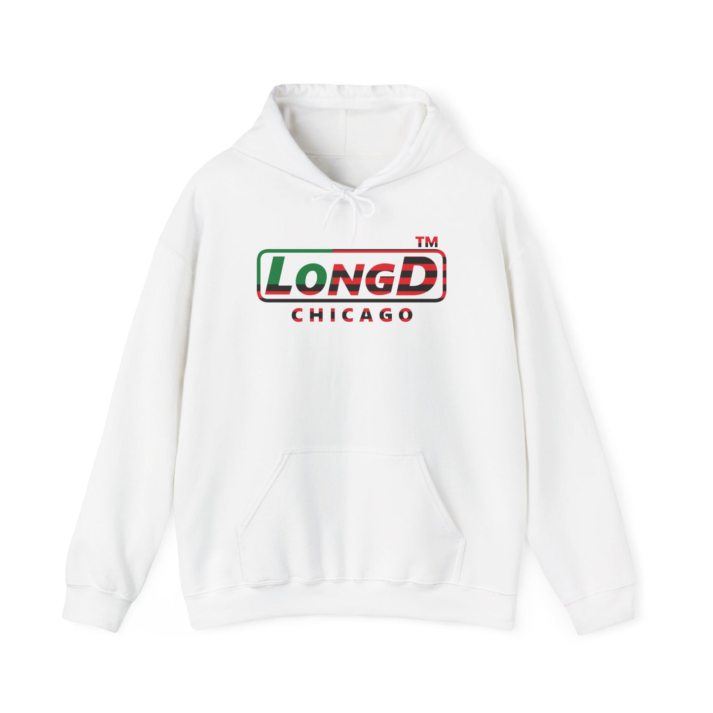 LongD® positive flag front-back Chicago logo Hoodie (Juneteenth colors)